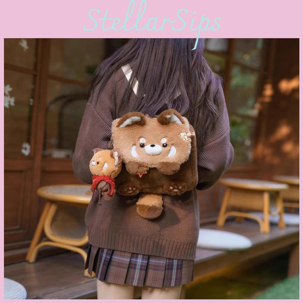 Plush Raccoon Backpack For Teens With Large Capacity And Soft Rabbit Fur Material