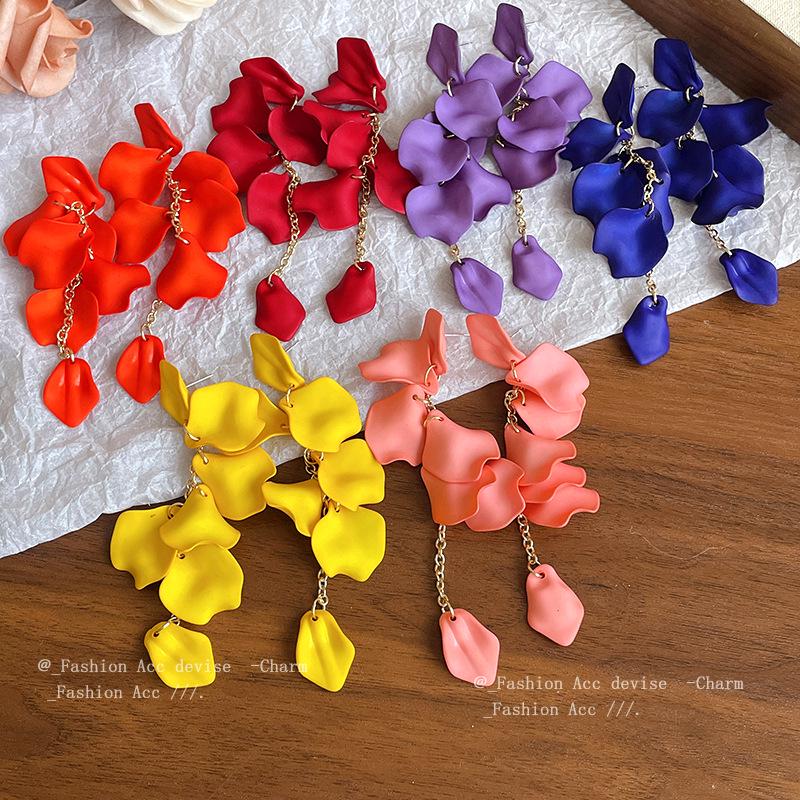 Bohemian Petal Tassel Earrings - Silver Needle, Fashionable Seaside Holiday Style