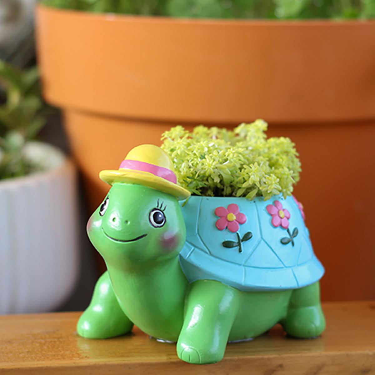 1 cute turtle flowerpot, fun home windowsill animal shaped flowerpot, hand-painted resin handicraft