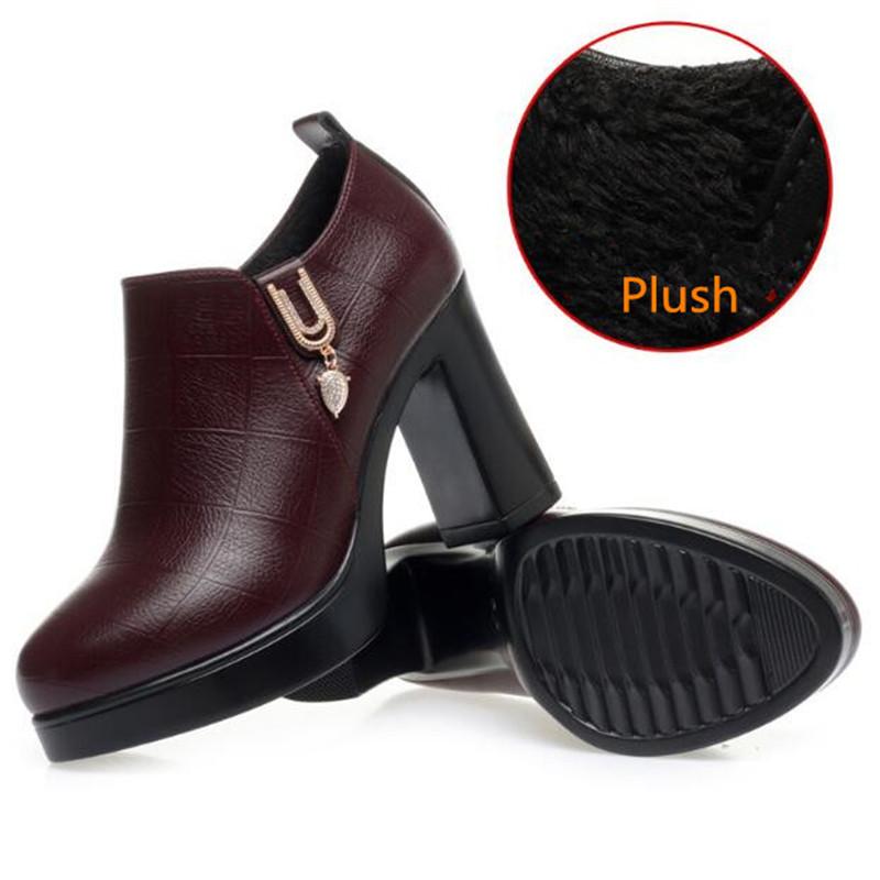 Fashion Black Deep Mouth Women's High Heels Shoes with Fur 2024 Women's Autumn Winter Thick Platform Pumps for Office Model Mom