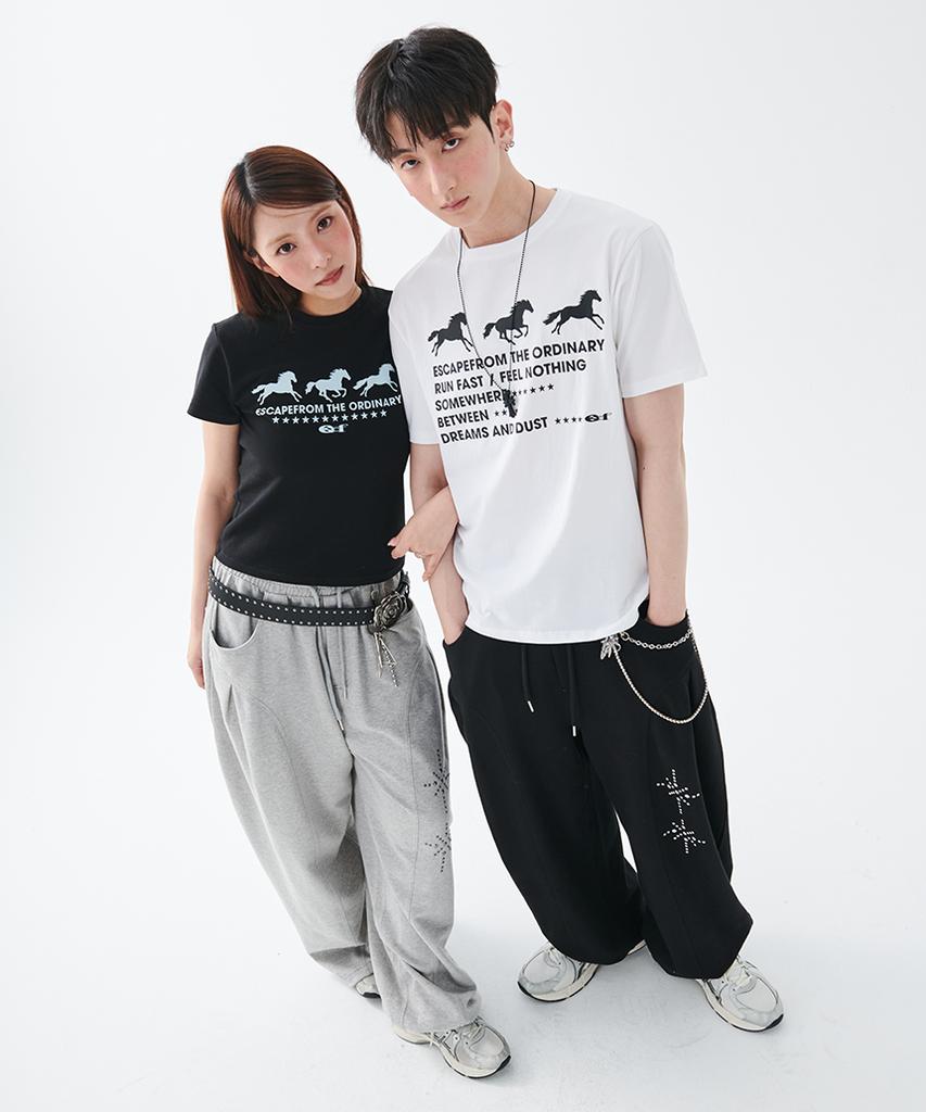 ESCAPEFROM [Escf X Hot Today] Stardust Horses Print Oversized Short Sleeve T-Shirt White