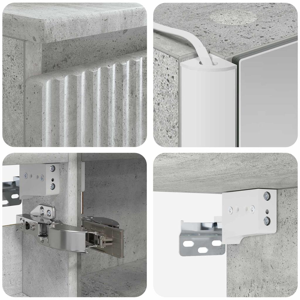 6 Piece Bathroom Furniture Set in Concrete Grey Engineered Wood and Glass