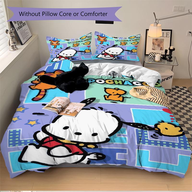 3pcs Lively Pochacco Printed Quilt Set Soft and Comfortable Quilt Cover for Bedroom, Guest Room Bedding Set  W056