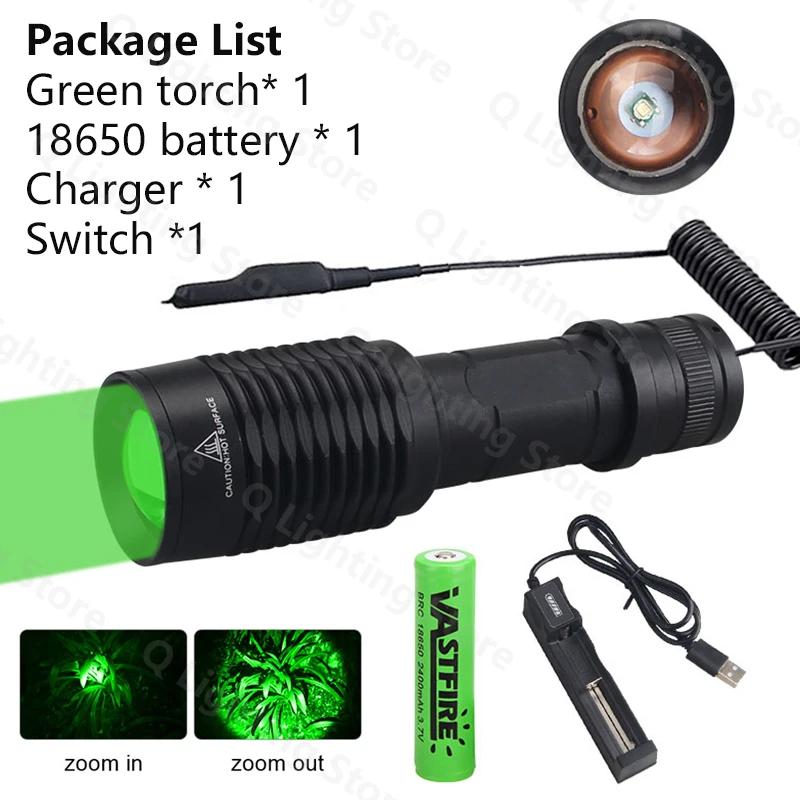 LED Tactical Hunting Torch Flashlight White/Red/Green Flashlight Waterproof Outdoor Lighting with Switch USB Rechargeable Lamp