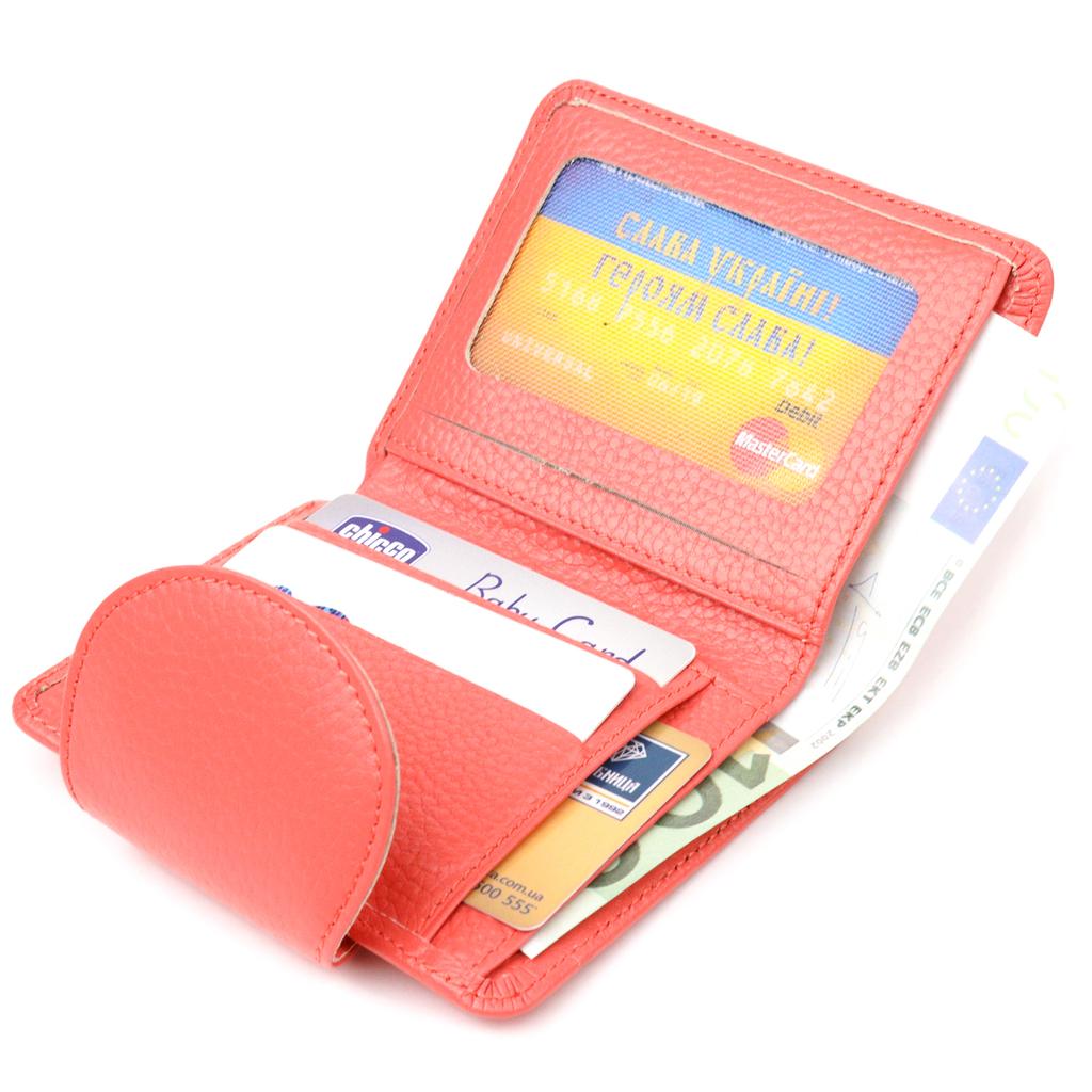 Stylish Compact Women's Wallet Made of Genuine Leather CANPELLINI Wallet 21669 Coral