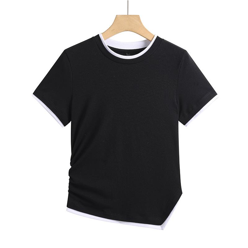 Dámské tričko s kulatým výstřihem krátký rukáv Dámské triko Jaro a léto Všestranný Bavlna Elastická Slim Fit Top