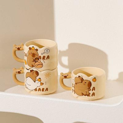 Unique Handle Cute Ceramic Coffee Cup Comfortable Grip Capybara Themed Drinkware  Home