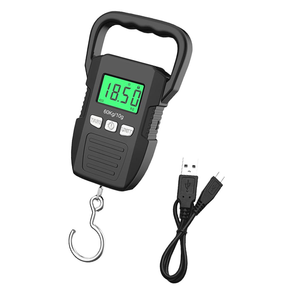 Portable Digital Weight Scale 60kg Electronic Luggage Hanging Scale Battery/USB Charging LCD Fishing Weighing Balance