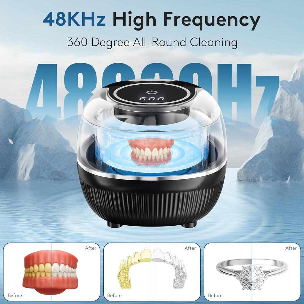 UV Ultrasonic Retainer Cleaner Machine with Digital Timer 48kHz Dental Cleaning Pod for Night Guards Mouth Guards Aligner Braces Toothbrush Jewelry
