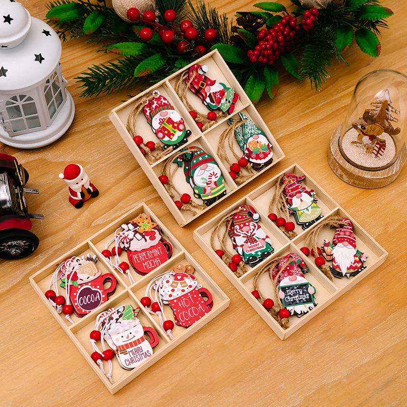 12Pcs Gnomes Pendants For Xmas Tree Christmas Decoration New Year Gift Wooden 2025 Christmas Hanging Ornaments