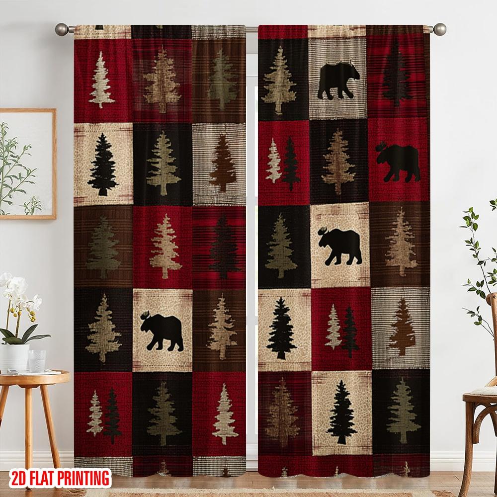2 Stück, 2D-Ebene Druck Minimalistische Vorhänge Hirsch und Bär Vielseitig Langlebig Polyester (ohne Stange) Dekorationen Innen Perfekt