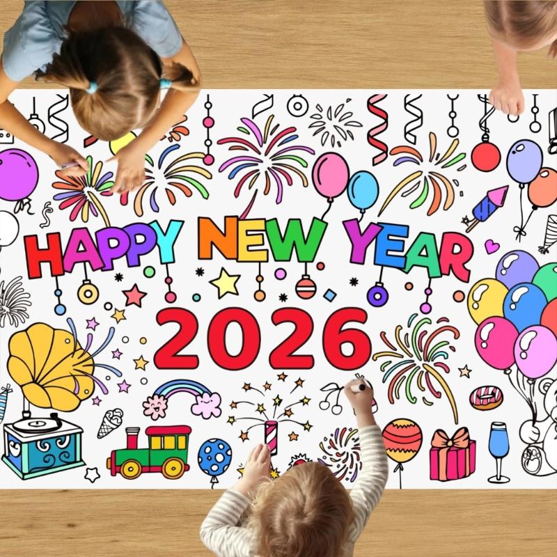 Festival Themed Waterproof Doodles Paper Mats for Children 76x183cm Large Size for Parties and Home Doodling Easy to Carry