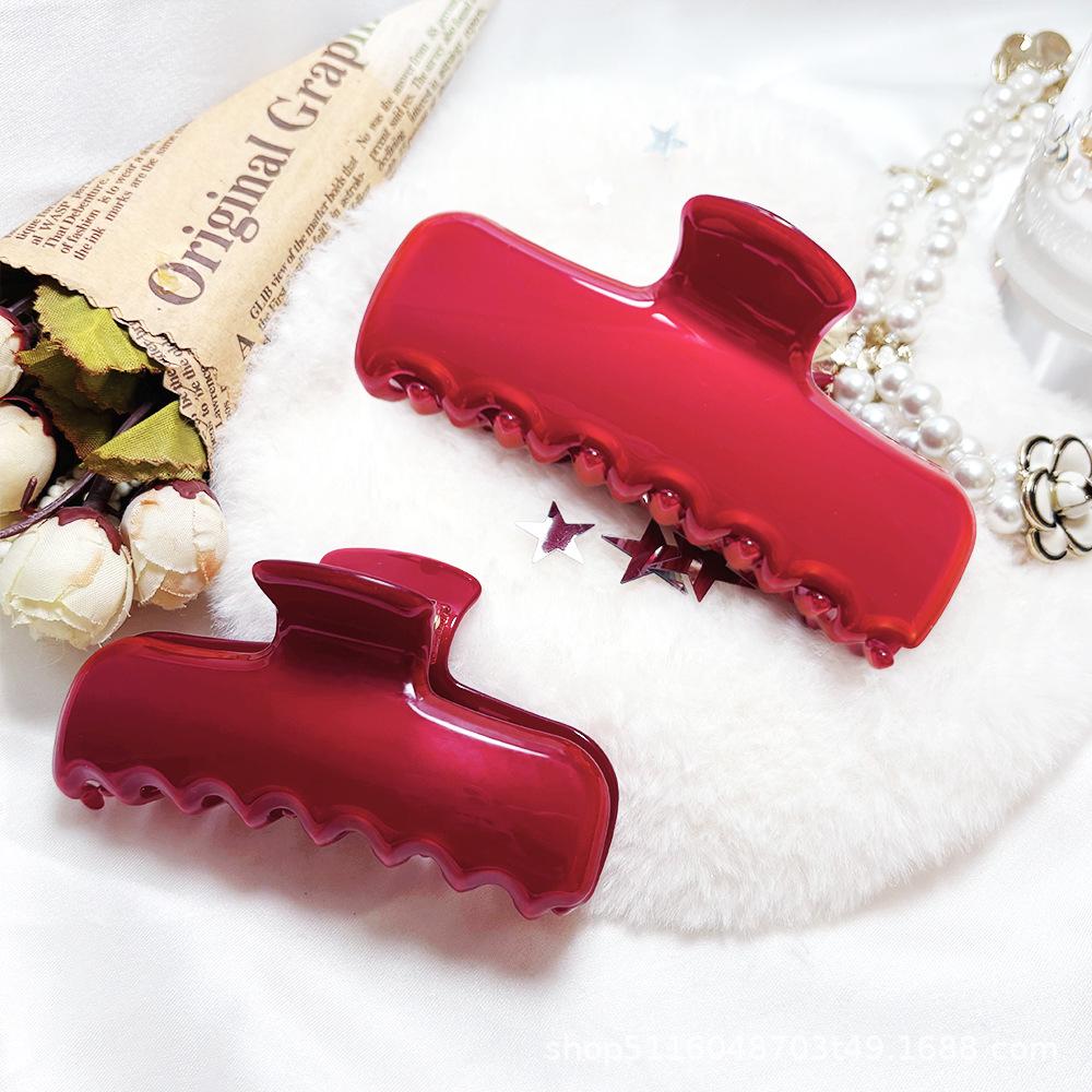 Luxury Wine Red Hair Styling Shark Clip for Girls - Versatile Acetate Claw Clip