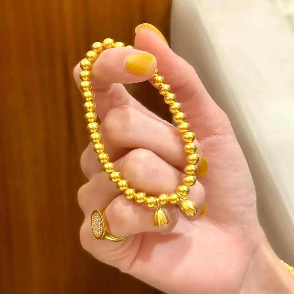 Brass Imitation Gold Lotus Bead Bracelet for Women - Ancient Two Worlds Style, Ideal Gift for Girlfriend