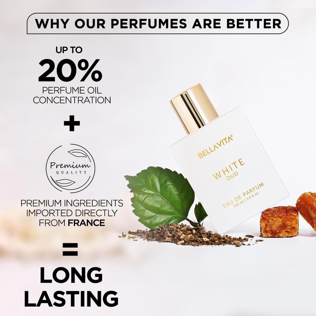 BELLAVITA White Oud 100ml | Long Lasting Unisex Perfume | Perfume for Man and Woman  | Oud, Citrus & Spicy Premium Fragrance
