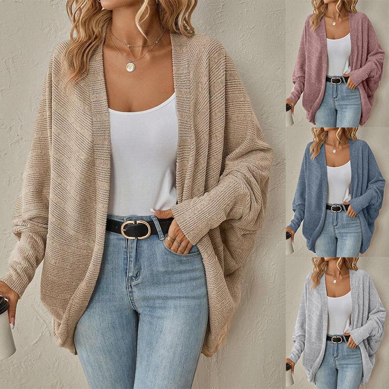 

Autumn and Winter Women s Fashion Bat-sleeved Cardigan Loose Knitted Jacket XXL чорний