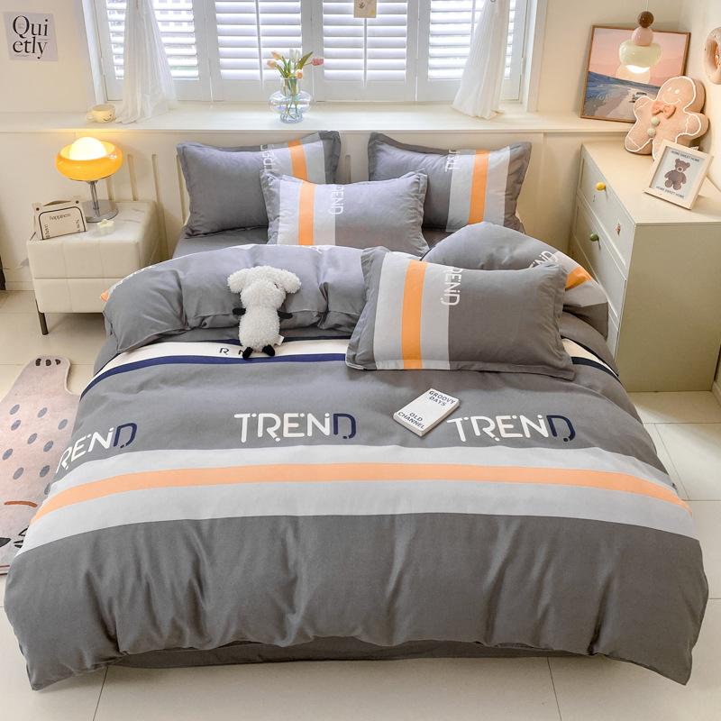 Set gros din bumbac periat, din patru piese, mic, proaspăt, prietenos cu pielea, pentru dormit gol, cearceaf de pat, husă de pilotă, set din trei piese, lenjerie de pat