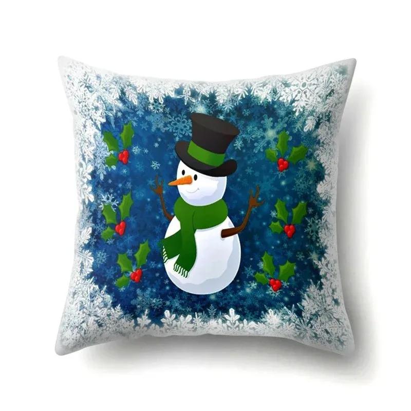 Christmas Snowman Printed Sofa Decorative Cushion Cover Pillow Pillowcase Polyester Throw Pillow Home Decor Pillowcover
