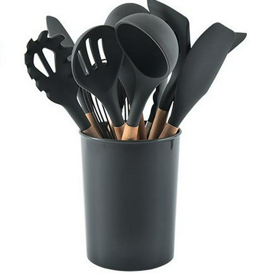 12-Piece Non-stick Cookware Set with Wooden Handle and Silicone Utensils