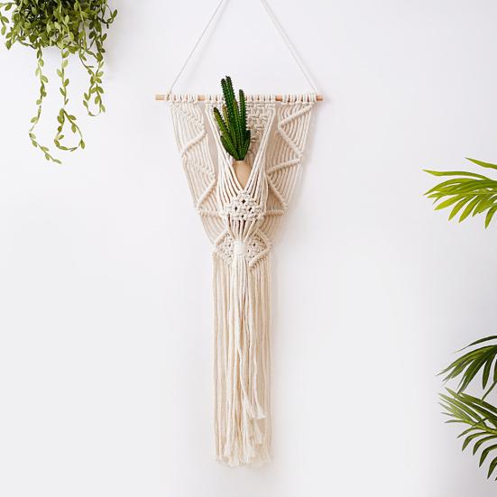 

Net Flower Basket Wall Hanging Exquisite Workmanship Handmade Cotton Woven Mesh Bag for Bedroom