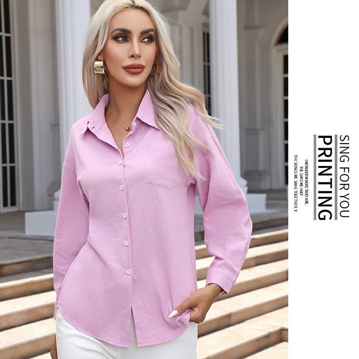 

Женская однотонная блузка на весну и осень, свободная повседневная рубашка из чистого хлопка с длинными рукавами, женские топы S белый