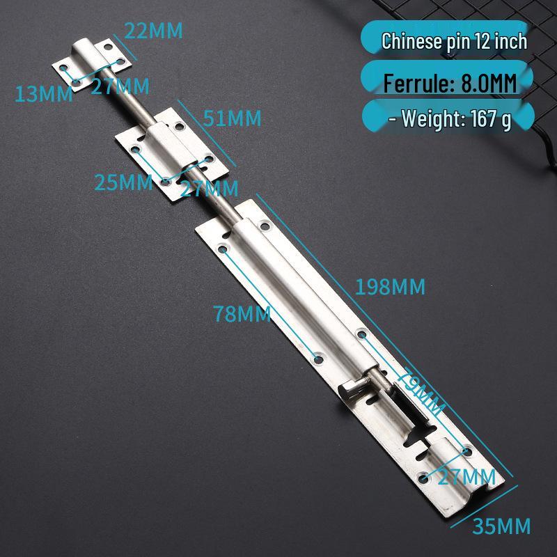 Thickened Stainless Steel Anti-Theft Door & Window Latch: Square Bolt for Cabinets & Doors, Surface-Mounted, Chinese Style