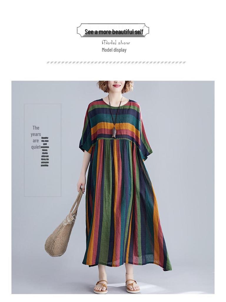 Plus Size Striped Short Sleeve Dress for Women