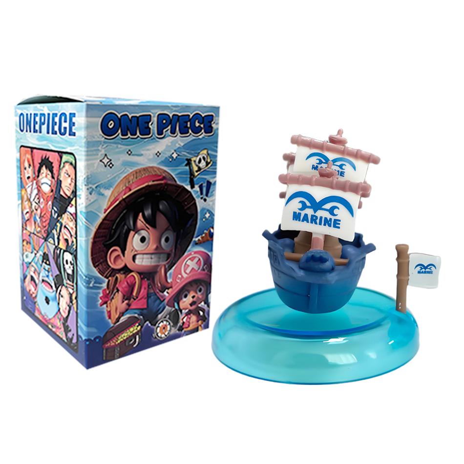 One Piece blind box 1-8pcs Anime Ship Figure Luffy Model Toy kawayi Mini Boat Pirate Ship Navy Going Merry Boat  Assembled Model