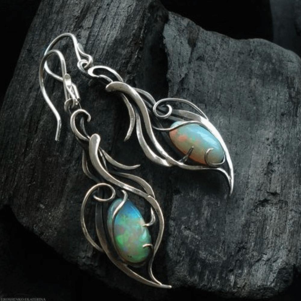 A Pair Silver Color Pendant Earrings Opal Pendant Bohemian Style Silver Color Earrings Elegant Elegant Jewelry Special Occasions