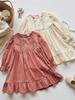 Autumn 2026 Girls' French Floral Embroidered Dress - Long Sleeve, Sweet Round Neck Cake Skirt