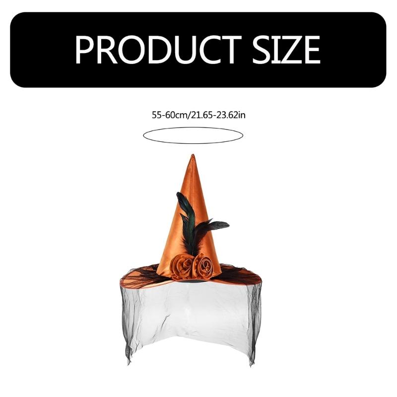Trend Teen Witch Hat with Black Veil Applique Fashion Adult Teen Flower Witch Hat Halloween Carnivals Cosplay Hat