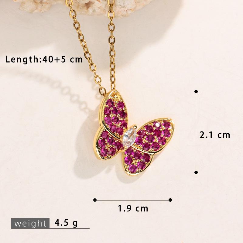 Korean Style Butterfly Pendant Necklace: Women's Colorful Zircon & Copper Jewelry, Non-Fading, Hot Selling Trend.