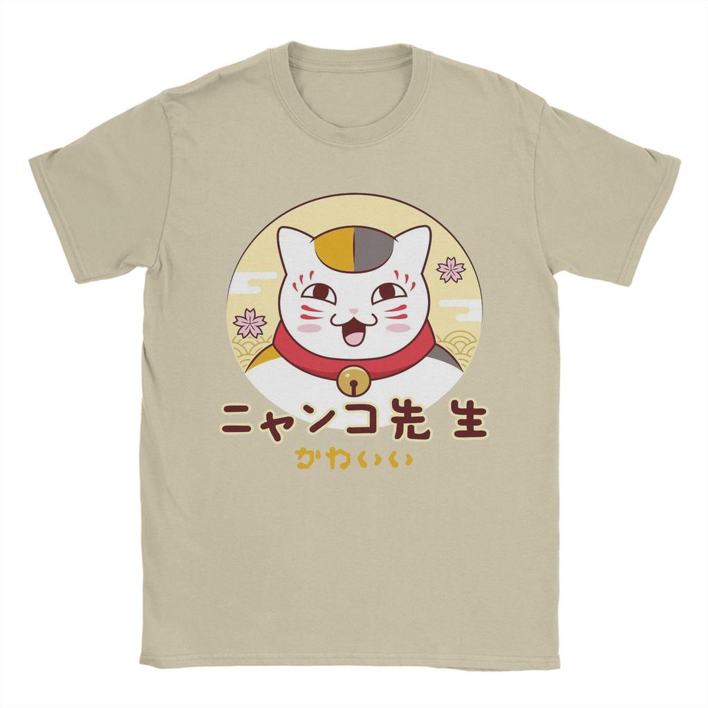 Mens Nyanko Sensei Neko Natsumes Book Of Friends T Shirts Anime Pure Cotton Clothing Vintage Tee Shirt Birthday Gift TShirts