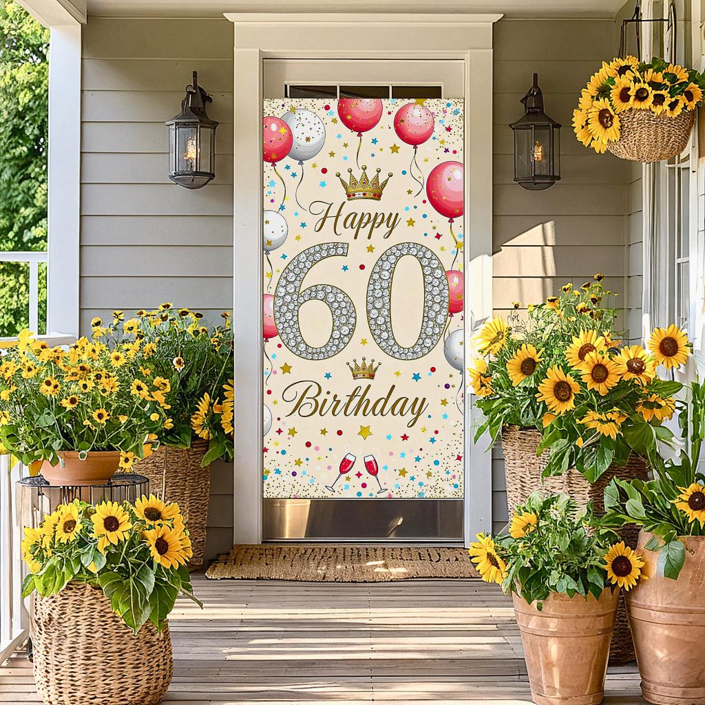 Party Decoration Festive Happy 60 Birthday Banner Glitter Birthday Banner Elegant Design Birthday Backdrop For Holiday
