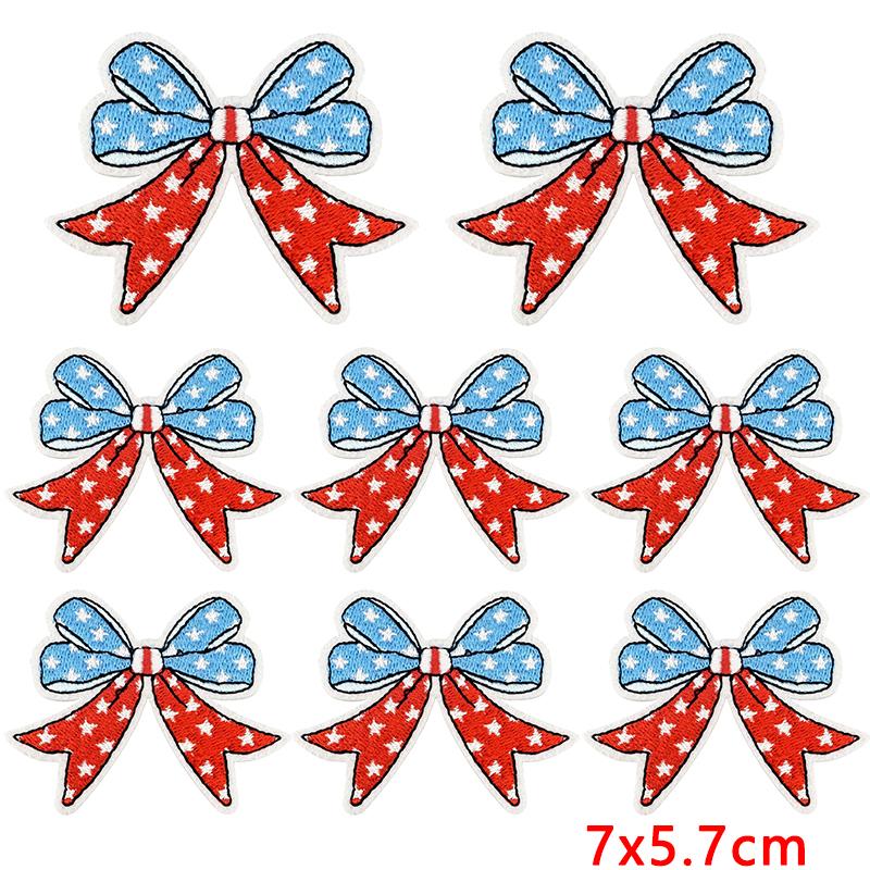 10pcs Wholesale Cartoon Full Embroidered Star Bow Iron On Patches For Clothing Diy American Flag Elements Cartoon Sew Applique 