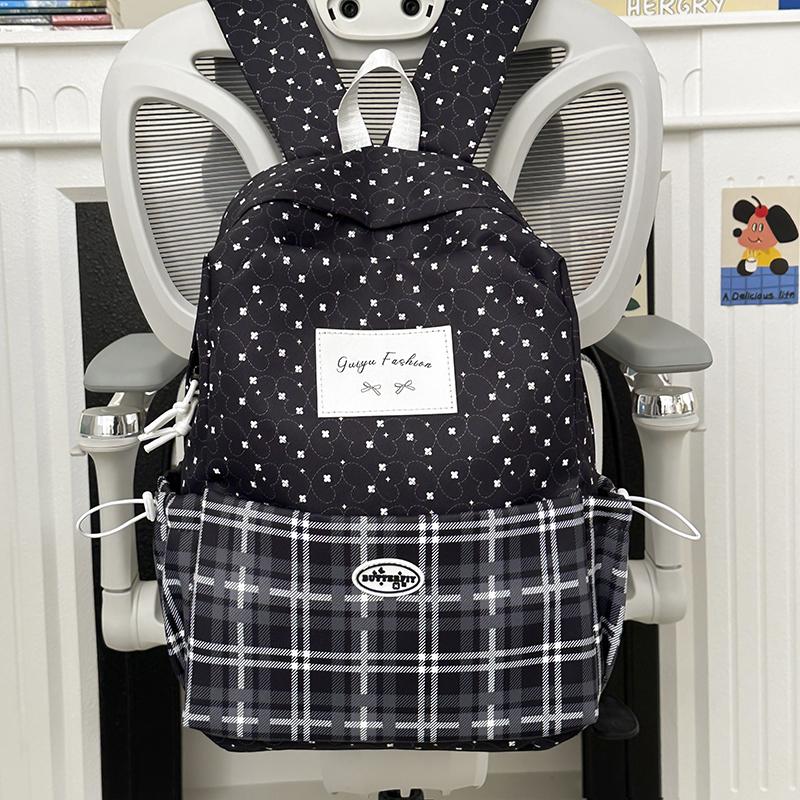Plaid Backpack Junior High School Student Schoolbag Plaid Large Capacity Backpack