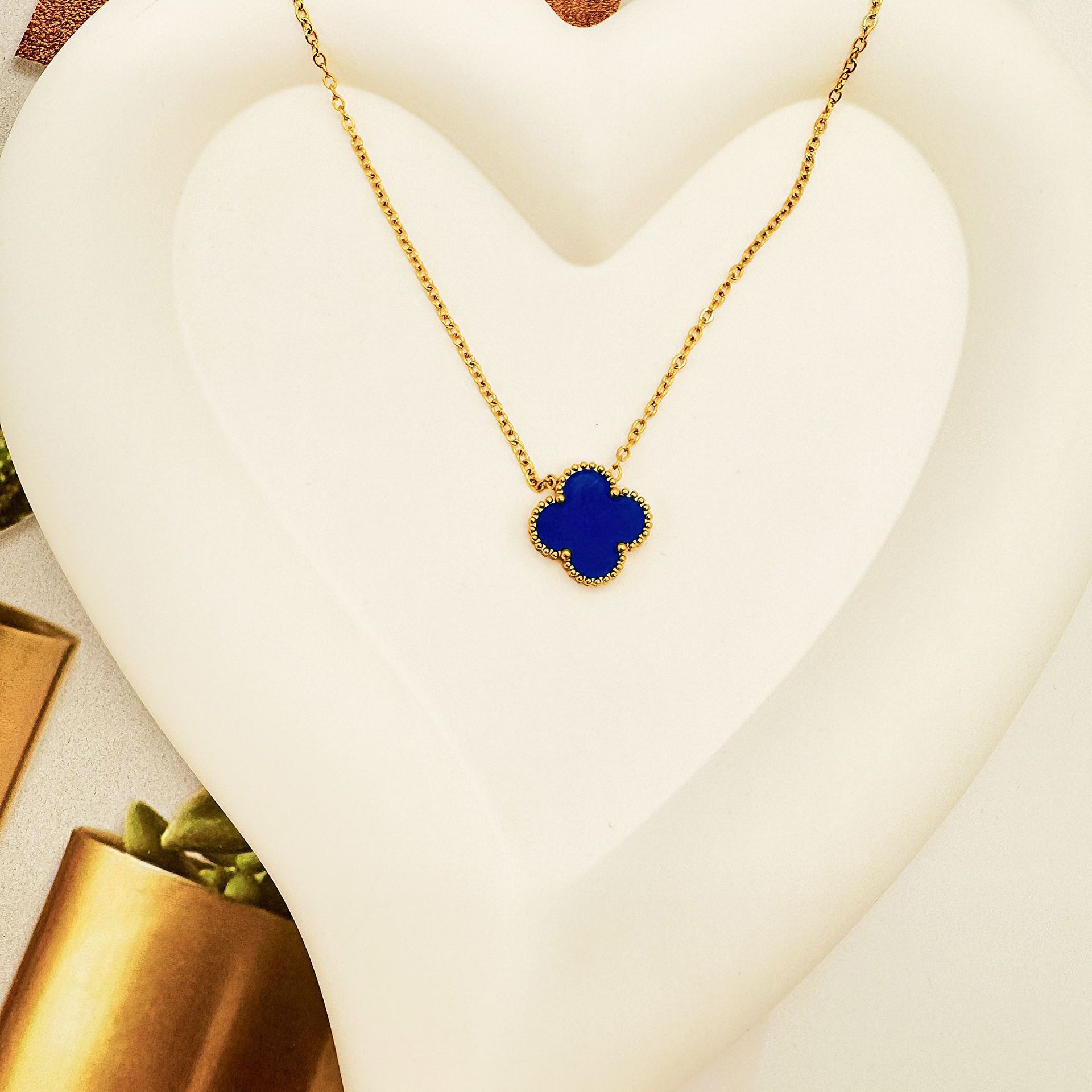 

15 мм двухстороннее невыцветающее ожерелье с четырьмя листочками клевера, легкая роскошная цепочка на ключицу из титановой стали для пожилых людей