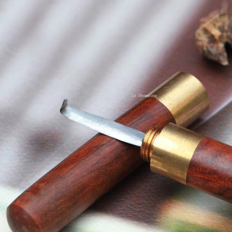 Flowers Pear Wood Hook Silk Knife/Steel Belt Elbow Head Knife  Agarwood  Sandalwood Hook Wire Scraping Powder Incense Lore Tool