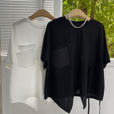 Dámske letné tričko väčších veľkostí, nepravidelný patchwork, krátky rukáv, oversized, voľný vrch