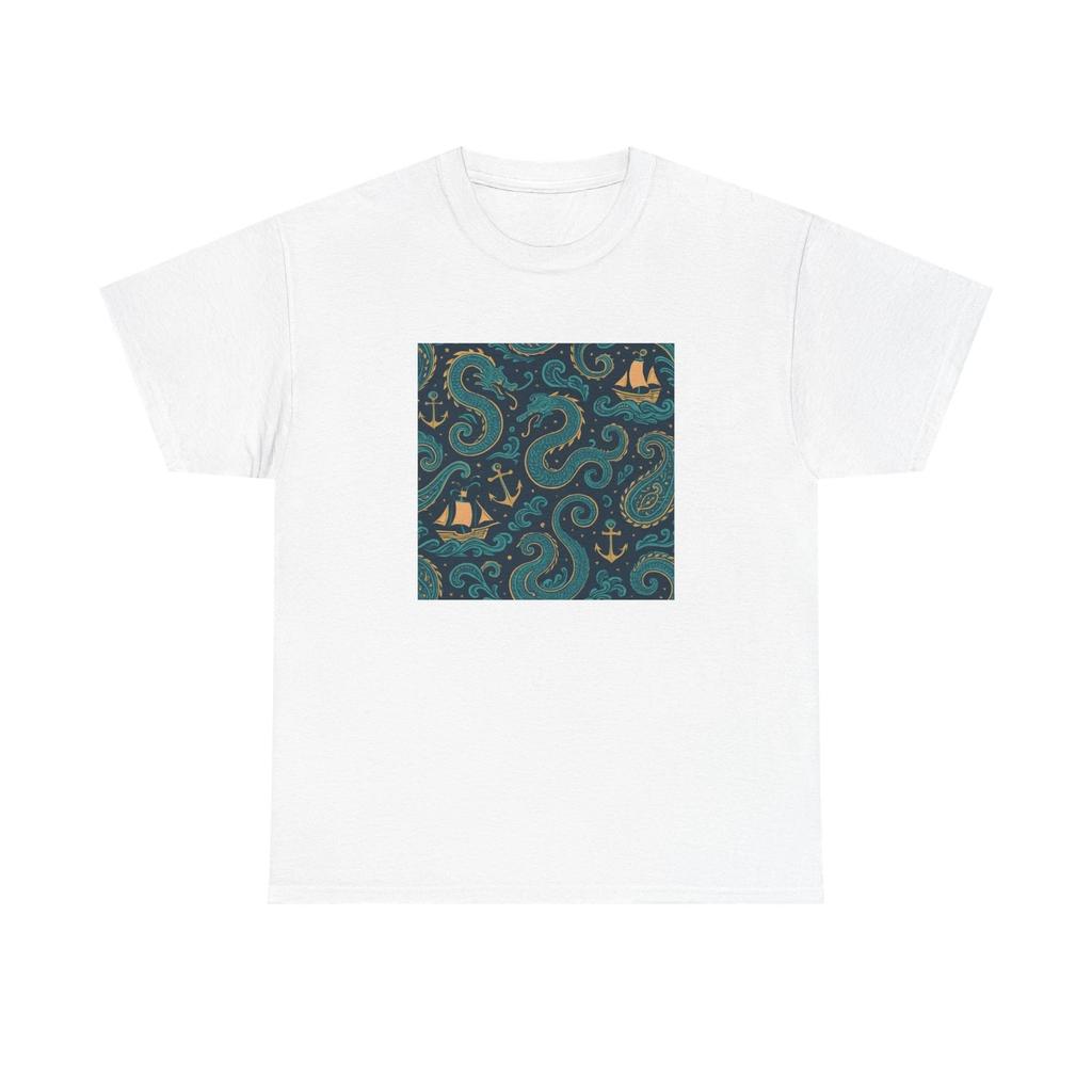 Unisex Adult T Shirt Paisley Sea Serpent Nautical Pattern