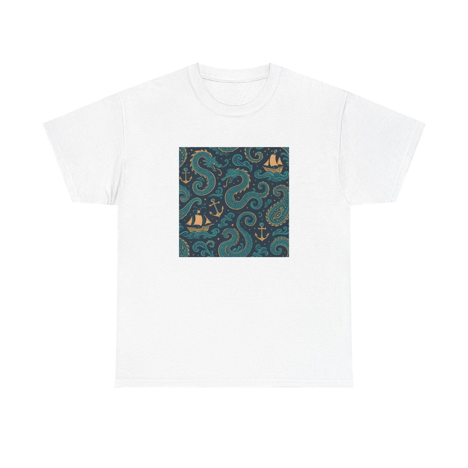 Unisex Adult T Shirt Paisley Sea Serpent Nautical Pattern M