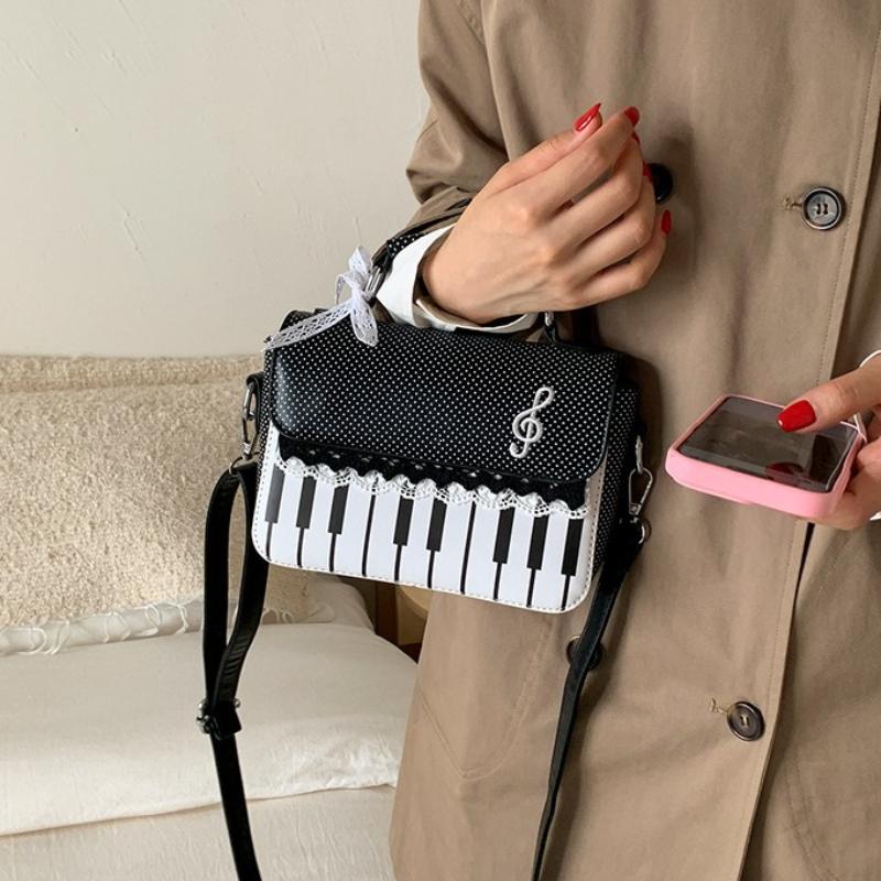 Fashion Contrast Color Handbag Creative Polka Dot Piano Note Small Square Bag Flip Zipper Shoulder Bag Y2k Style Crossbody Bag
