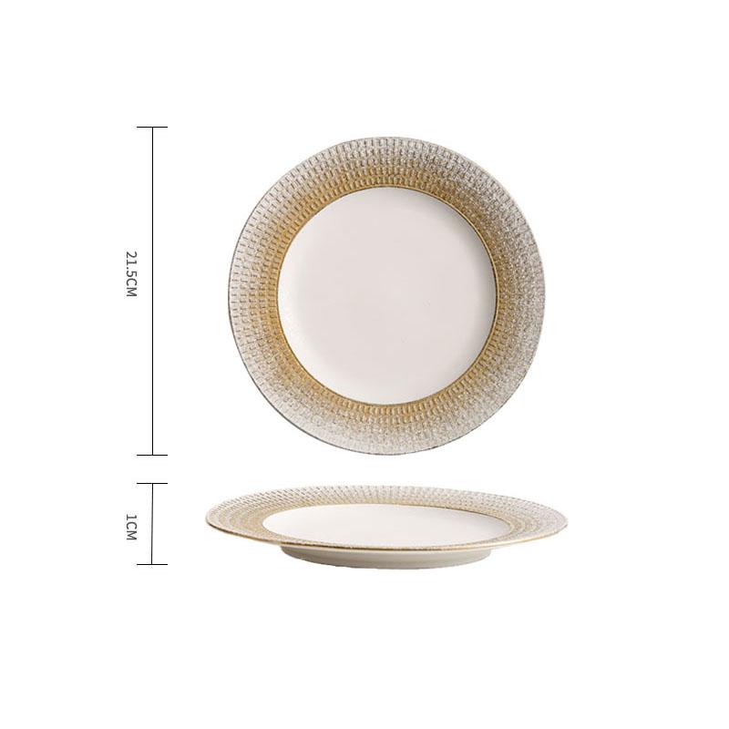 

Рельефная текстурированная керамическая мелкая тарелка, белая золотая тарелка для стейка, тарелка для пасты, десертное блюдо, тарелки для закусок, креативная посуда для отелей