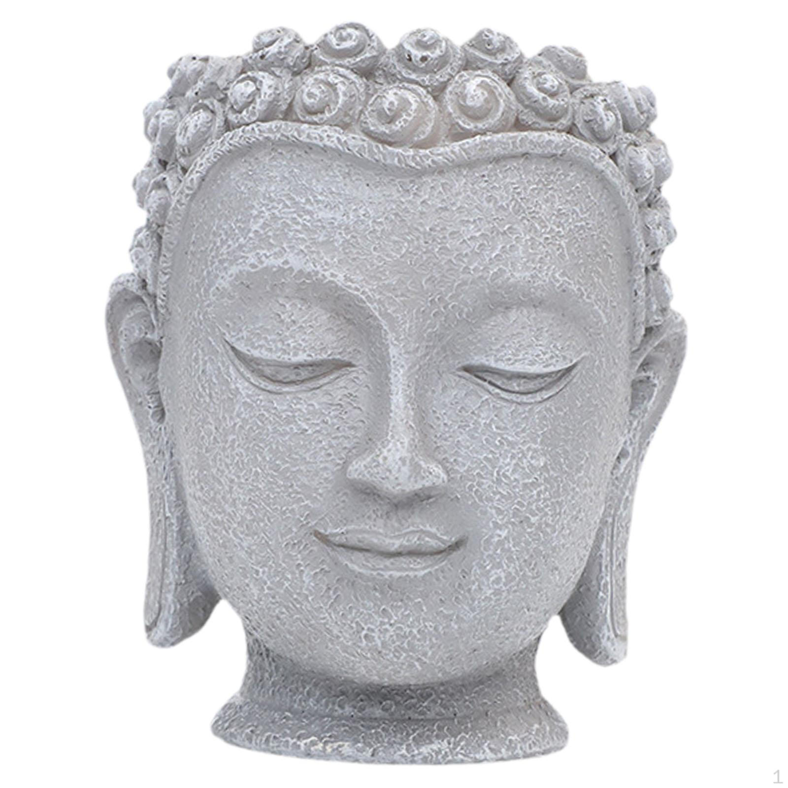 

Buddha Head Flower Pot Figurine Decorative Gift Organizer Statue Plant Container for Table Height 11.2 cm