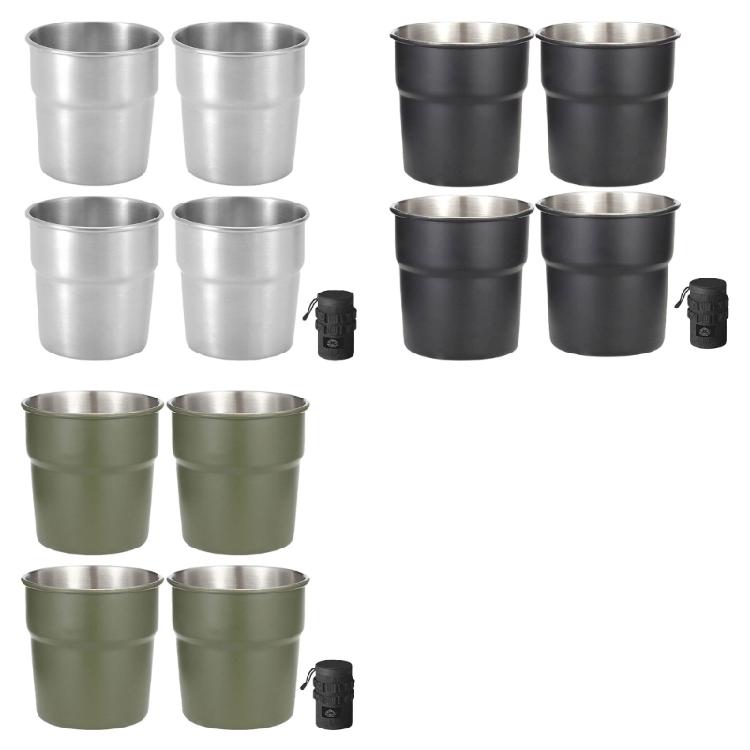 4pcs Stainless Steels Drinking Cup Outdoor Travel Coffees Milk Mugs Replacement Stackable Camping Cup with Cup Cover