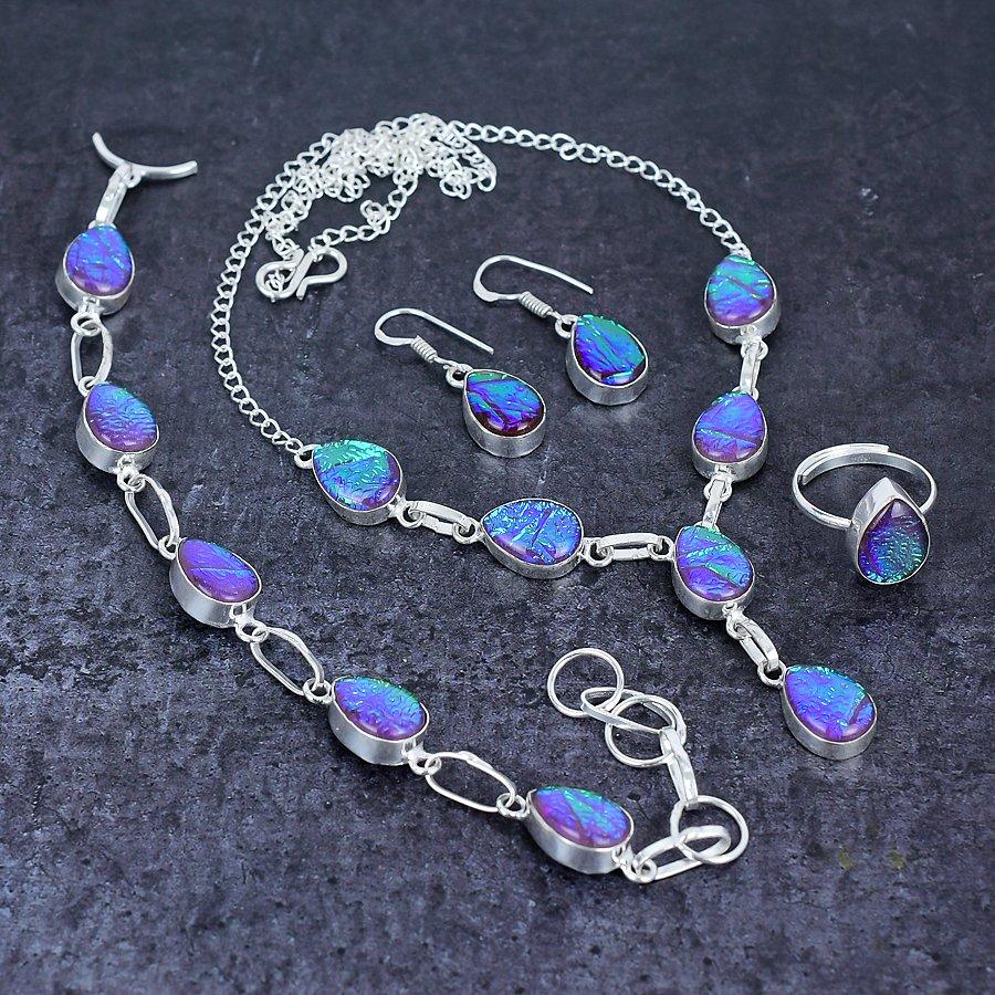 Purple Triplet Opal Handmade 925 Sterling Silver Jewelry Set G2E33
