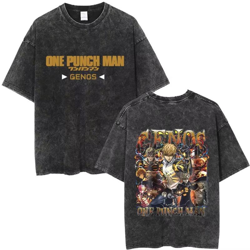 Gewaschenes Vintage Anime One Punch Man Saitama Saitamas Fitnessstudio Lustiges Meme Grafik T-Shirt Herren Damen Fitness Freizeit Übergroße T-Shirts