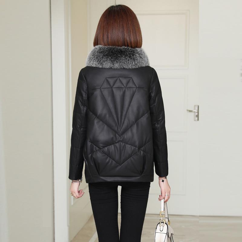Genuine leather jacket for women Genuine leather down jacket for women Sheepskin fox fur collar short Korean style slim coat for women
