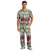 Men's Home Pajama Set, Short Sleeve Top and Long Pants with Button Fly and Drawstring Waist