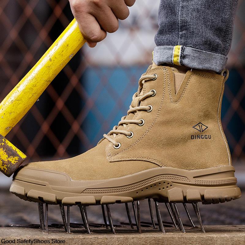Cow Suede Work Boots Men Safety Shoes Anti-Smash Anti-Scalding Welder Shoes Steel Toe Safety Boots Men Autumn Winter Work Shoes